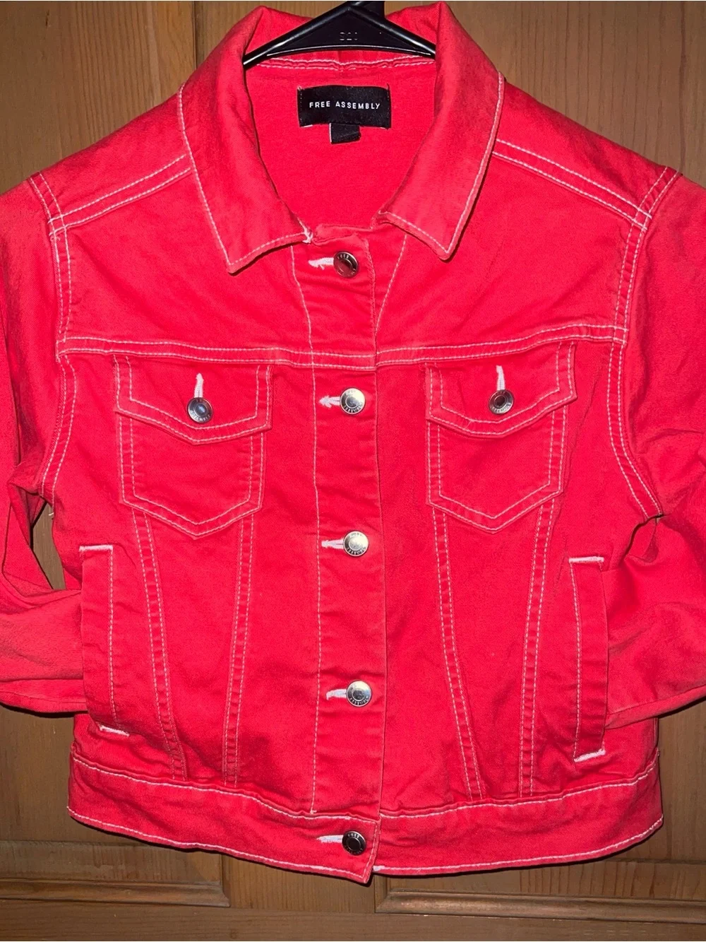 Free Assembly Kids' Red Denim Jacket - Classic Button-Front